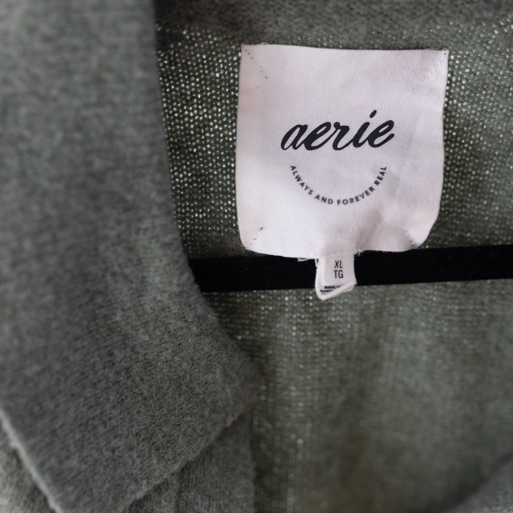 Aerie Olive and White Striped V-Neck Sweater - Picture 2 of 2